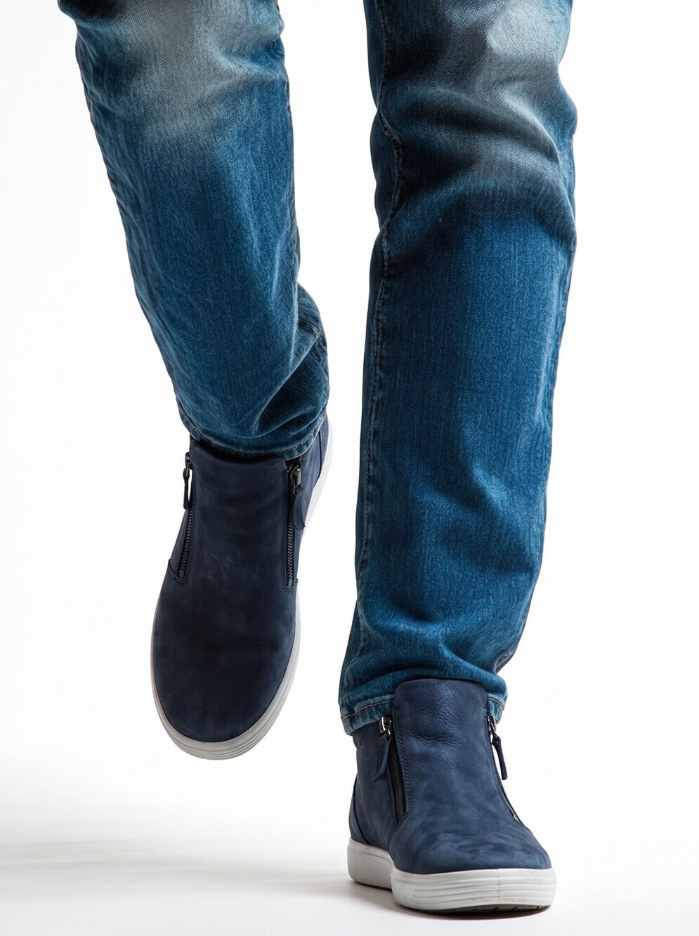 Ecco blue suede high top sneakers w zipper on side Sz 10-10.5 Gently loved
